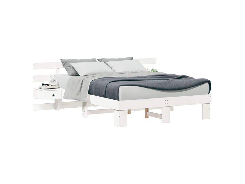  Lit double- lit adulte -  cadre de lit avec tête de lit blanc 150 x 200 cm pin massif  - Conforama A
