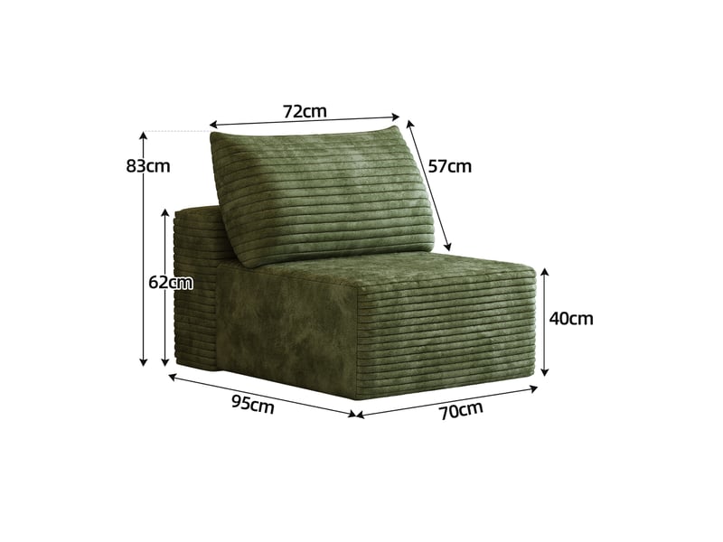  Fauteuil 1 place vert en velours côtelé, canapé modulaire sans montage, 70x95x83 cm  - Conforama C