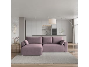 Canapé d'angle réversible convertible <strong>MASSENO</strong> <strong></strong> 3 places Velours côtelé violet avec coffre de rangement