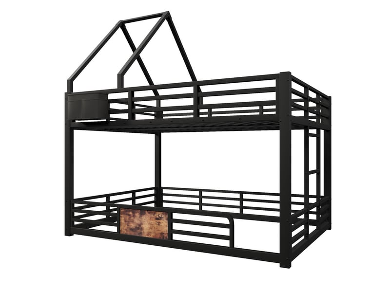  Lit mezzanine en métal 140x200 cm - avec led, poches de rangement en tissu - avec barrières de sécurité - noir (sans matelas)  - Conforama R