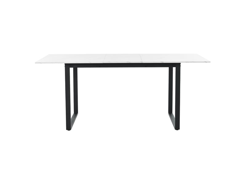  Ensemble table et 4 chaises, table à manger extensible blanche 140 à 180 cm, plateau mdf, sièges en velours gris, pieds noirs  - Conforama W
