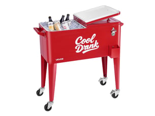 Vevor glacière à roulettes chariot bar extérieur pour terrasse 75,71 l rouge