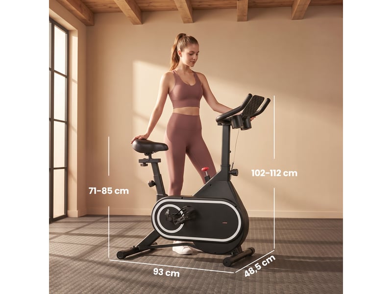  Vélo d'appartement avec selle et guidon réglables, écran lcd, volant d'inertie de 4 kg et porte-bouteille, noir  - Conforama E