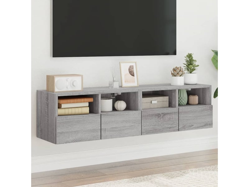  Lot de 2 meuble tv mural, meuble tv suspendu sonoma gris 60x30x30cm bois d'ingénierie  - Conforama B