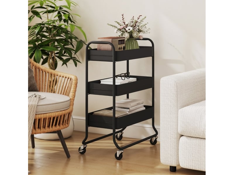  Desserte de cuisine 64,5x34x87 cm 3 paniers 4 roulettes métal noir  - Conforama B
