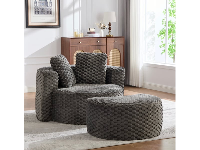  Fauteuil rond ulevr 1 place avec repose-pieds, fauteuil compressé en tissu gris foncé, 130 x 115 x 84 cm  - Conforama E