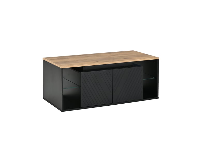  Table basse noire 100×50×41 cm, table basse moderne avec éclairage led, table d'appoint, table de canapé, table de salon, étagère semi-ouverte et 2 portes, panneaux de particules, charge maximale 30 kg pour le salon  - Conforama D