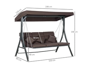 Banc de jardin 3 places, banc d'extérieur balancelle avec toit pare-soleil réglable, coussins, métal et texteline, 270 kg, marron