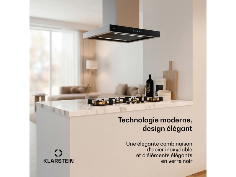 Klarstein valeria hotte aspirante îlot évacuationrecyclage d'air design élégant 600m³h 60 cm inox  - Conforama B