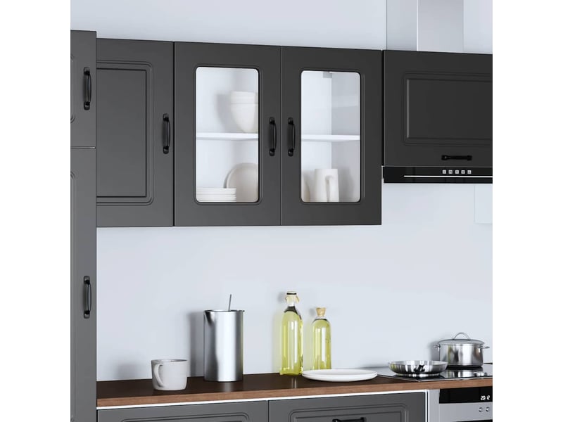 Meuble de rangement, armoire murale de cuisine avec porte en verre kalmar noir shl2464  - Conforama D