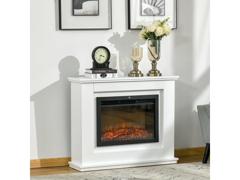  Cheminée électrique avec effet flammes réglable, cadre mdf blanc, 10002000 w, 98 x 27,5 x 80 cm  - Conforama C