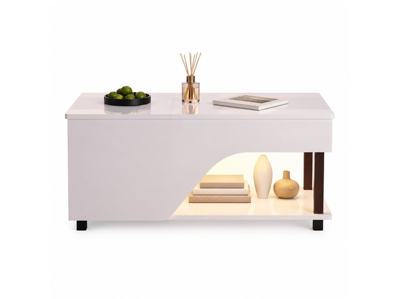  Table basse 50x100x46 cm réglable en hauteur avec led, panneau de particules blanc  - Conforama A