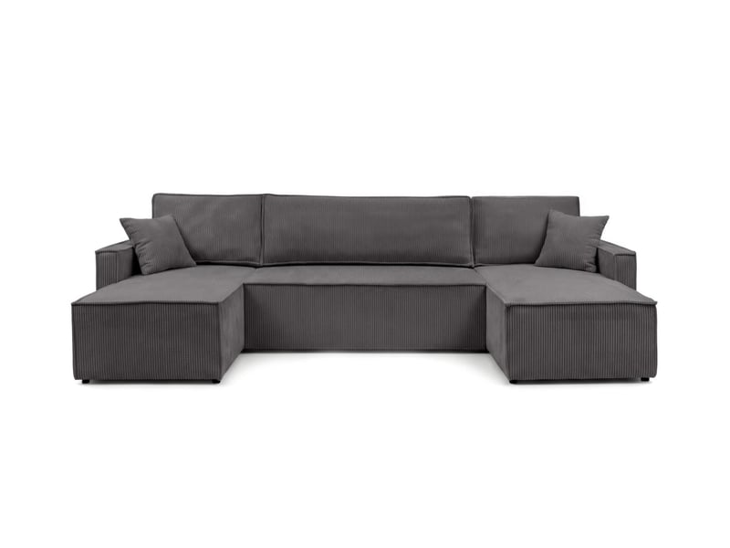 Farah - canapé d'angle panoramique convertible 6 places accoudoirs slim en velours cotelé - Conforama E