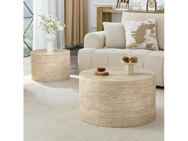  Tables basses gigognes avec espace de rangement et couvercle amovible, rondes, en mdf décor bois, salon  - Conforama C