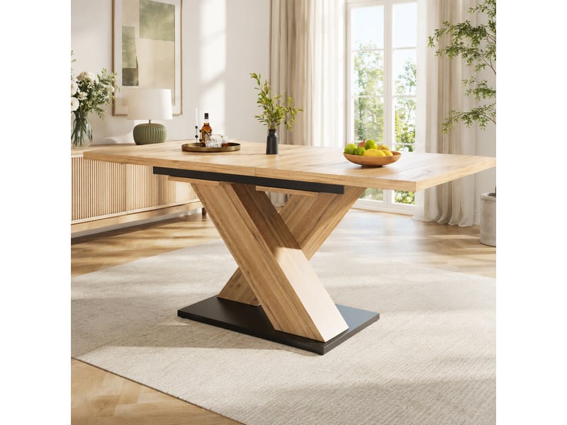  Table à manger extensible 119-158, 5 x 80 x 75 cm, table de cuisine rectangulaire, 4 à 6 personnes pour salon, naturel  - Conforama B