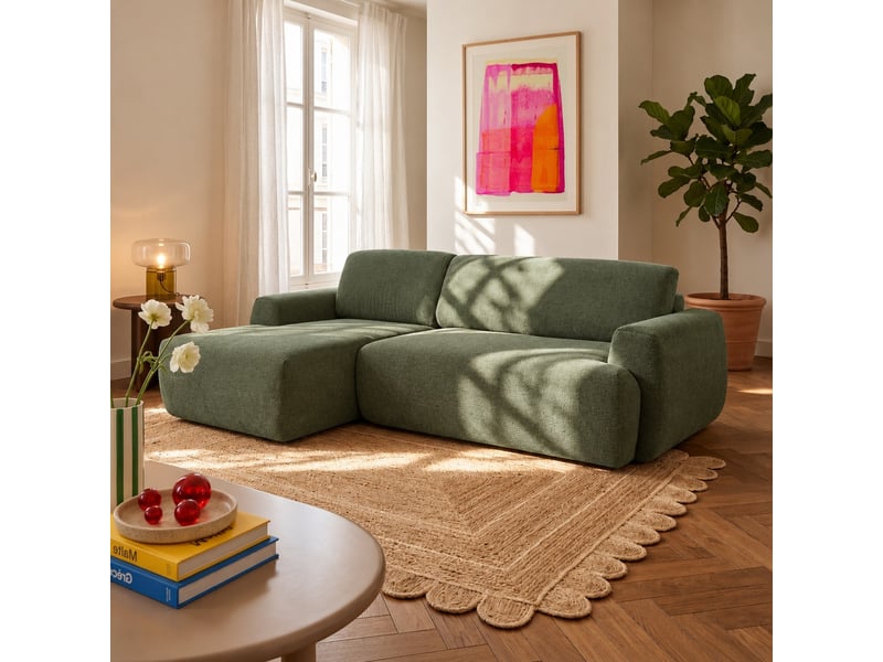  Canapé d'angle gauche compressé westa 4 places tissu chenille vert  - Conforama B