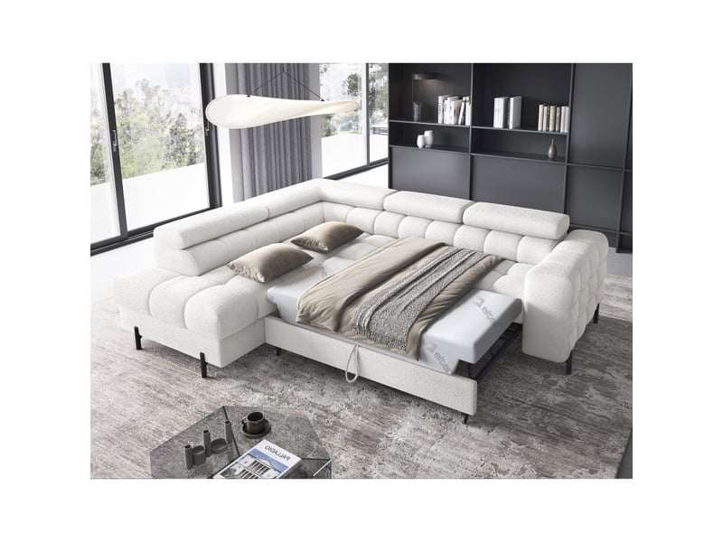 Canapé d'angle gauche convertible blanc alpin 5 places ferrum avec couchage 276x93x200cm - Conforama A