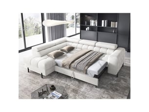 Canapé d'angle gauche convertible blanc alpin 5 places ferrum avec couchage 276x93x200cm