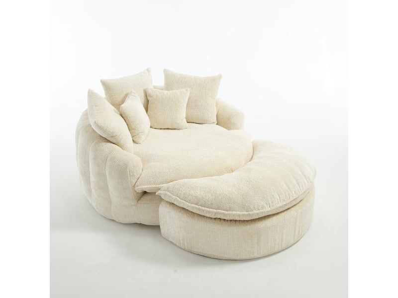  Canapé droit en mousse polyester, assise ronde xl, dossier inclinable, coussin inclus, 190.5×138×63 cm, beige  - Conforama A