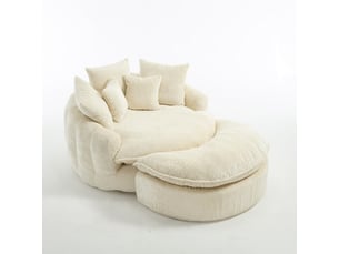 Canapé droit en mousse polyester, assise ronde xl, dossier inclinable, coussin inclus, 190.5×138×63 cm, beige