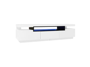 Meuble tv coloris blanc 160 cm NECHE Façade Brillante,avec Lumière