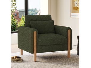 Fauteuil fixe 1 place en tissu bouclette vert, coussin d'assise amovible et confort moelleux au quotidien