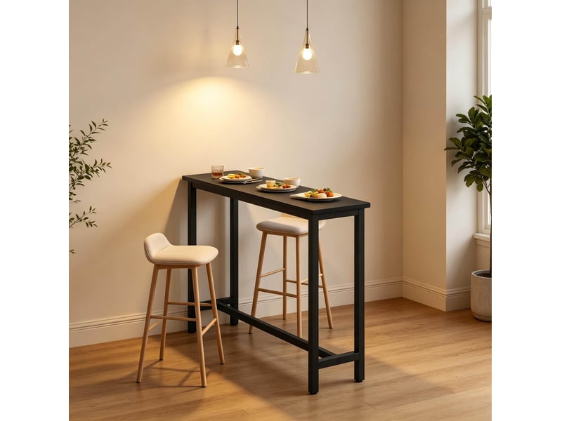  Table haute avec piètement métallique et pieds réglables style industriel pour cuisine et salle à manger noir  - Conforama D