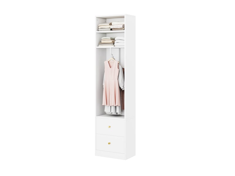  Armoire avec 2 tiroirs, 2 étagères et penderie, en mdf et acier, blanche, pour chambre, 50 × 30 × 200 cm  - Conforama A