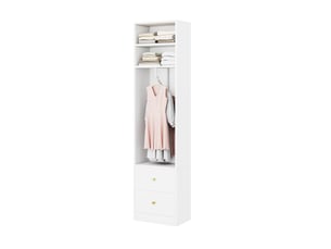 Armoire avec 2 tiroirs, 2 étagères et penderie, en mdf et acier, blanche, pour chambre, 50 × 30 × 200 cm