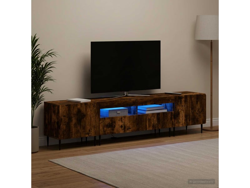  Meuble tv - banc tv - meuble de rangement led 5 pièces chêne fumé bois d'ingénierie  - Conforama C