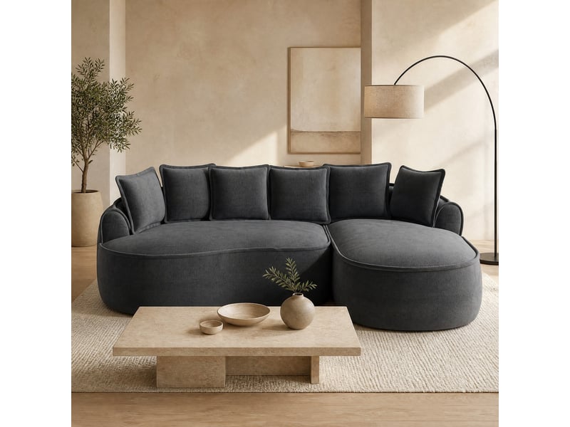 Canapé modulaire d’angle 3 pl 252x164x67 cm, pour salon, sans cadre, canapé comprimé, assise profonde, chenille, gris - Conforama B