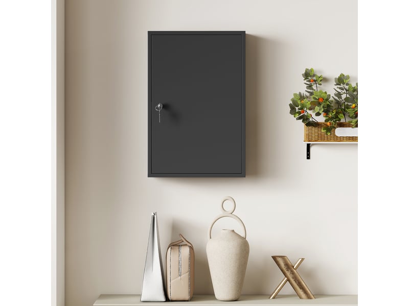  Armoire à pharmacie 2 étagères 3 niveaux verrouillable, dim. 40l x 18l x 60h cm, 2 clés, métal, noir  - Conforama W