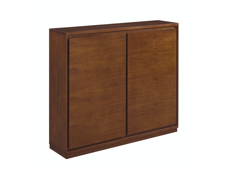  Buffet étroit 99x23,5 cm avec 2 portes, grand rangement et 2 ouvertures pour prises murales, mdf, style mid-century, effet noyer  - Conforama A