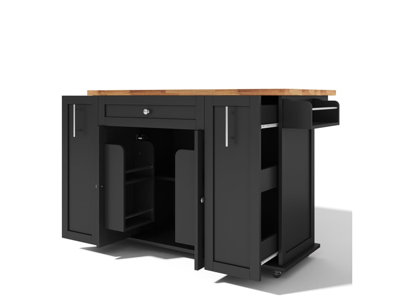  Desserte de cuisine 120x45x87 cm avec plateau rabattable mdf noir et naturel  - Conforama D