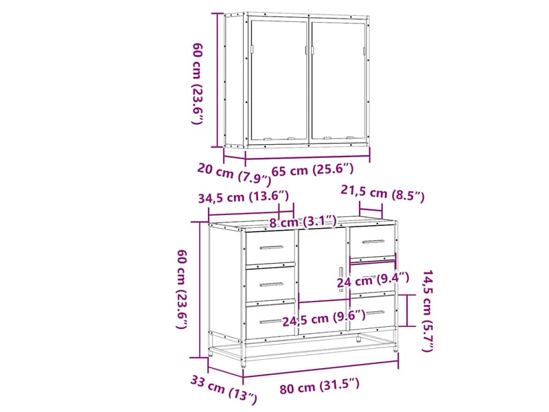 Ensemble de meubles de salle de bain 2 pcs chêne sonoma cf63600 - Conforama E