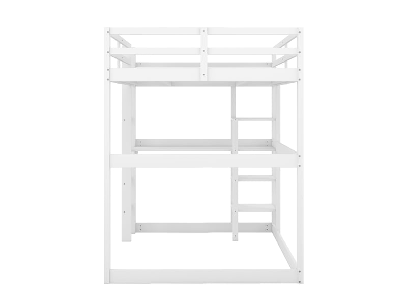 Lit mezzanine enfant blanc 140 × 200 cm en pin, bureau intégré et 4 compartiments de rangement  - Conforama E