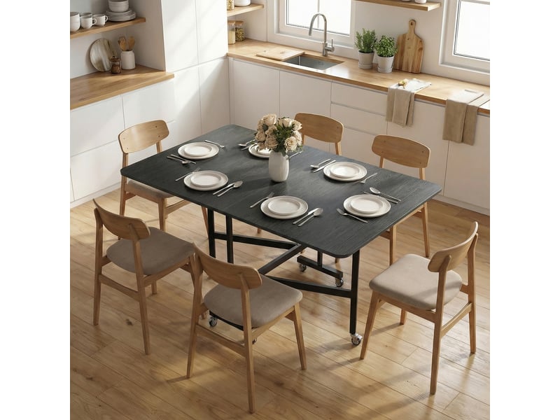  Table pliante de salle à mangercuisine pour 4 à 6 personnes avec 6 roulettes, table mobile et pliable pour petits espaces, 120 x 80 x 73 cm, noire  - Conforama C
