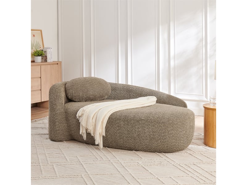  Canapé méridienne tissu bouclette - 170x96x62cm - banquette lounge arrondie avec coussin mousse haute densité - marron  - Conforama C