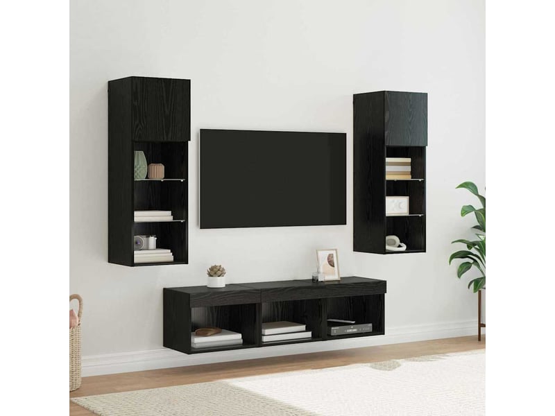  Lot de 5 meuble tv mural, meuble tv suspendu chêne noir bois d'ingénierie shl59484  - Conforama B
