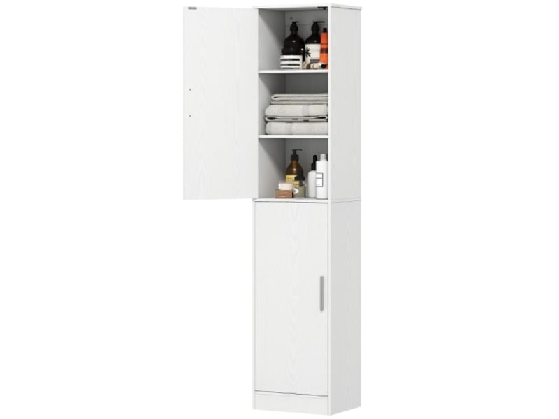 Colonne de salle de bain blanche 40x35x180 cm, 2 portes, étagères réglables, meuble étroit - Conforama A