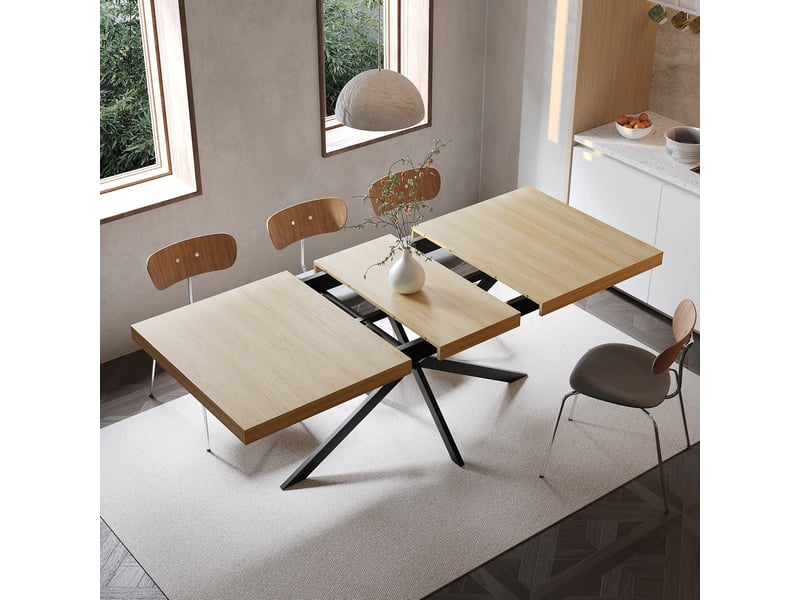  Table à manger extensible 4-6 places 140-180x80x76 cm, rangement, mdf et métal naturel  - Conforama C