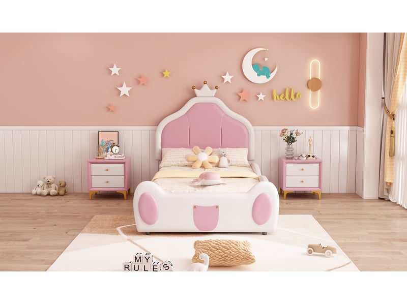  Lit enfant rembourré 90x200 cm avec tête de lit, lit simple avec sommier à lattes, lit 1 personne, blanc  - Conforama R