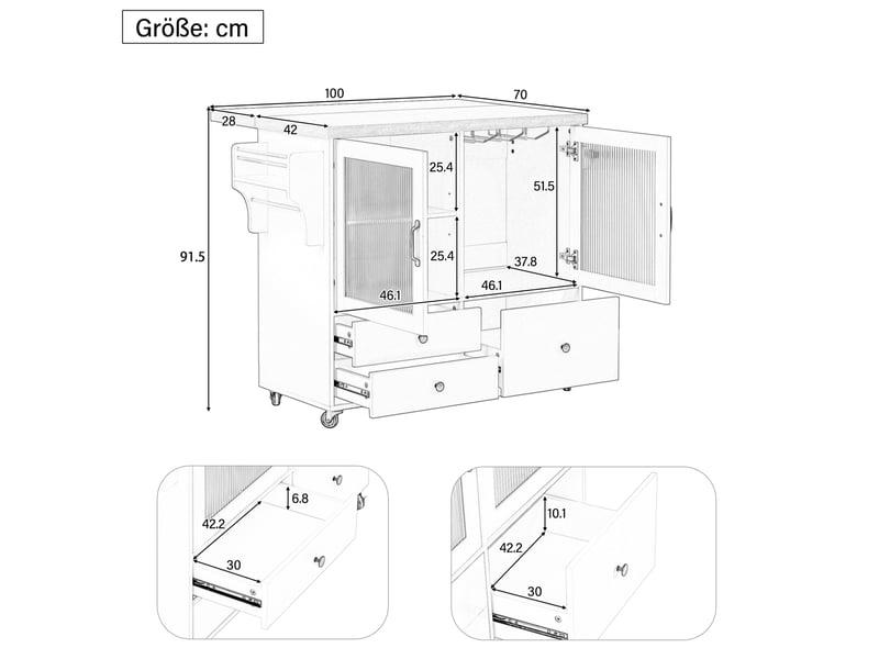  Îlot de cuisine mobile 100x42-70x91,5 cm avec roulettes, plateau extensible, mdf, noir et naturel  - Conforama C