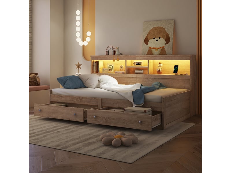  Lit convertible en panneaux de particules naturel 90x200 cm  - Conforama D