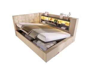 Lit coffre 140x190 cm <strong>OKWISH</strong> <strong></strong> coloris beige