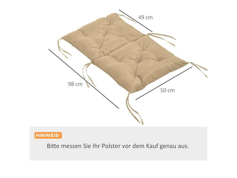  Lot de 2 coussins d'assise, 98 x 50 cm, avec attaches, revêtement en tissu kaki, épaisseur 8 cm.  - Conforama E