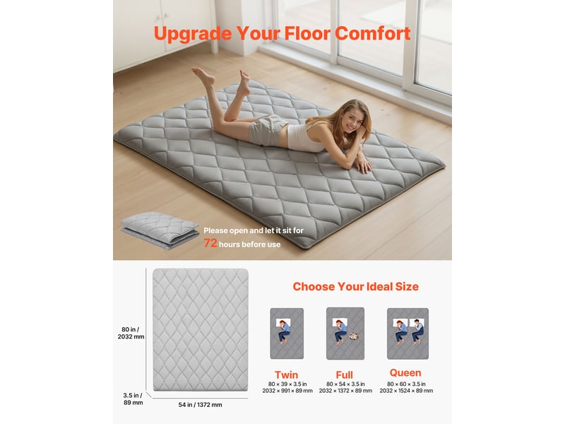  Vevor matelas futon japonais tatami doux pliable 203,2x137,2 cm dormir gris  - Conforama B