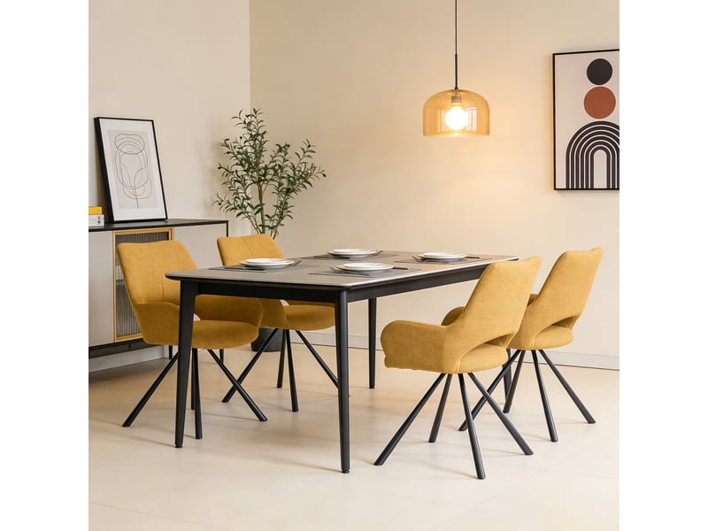Lot de 4 chaise de salle à manger avec accoudoirs, pieds métal, jaune - Conforama C
