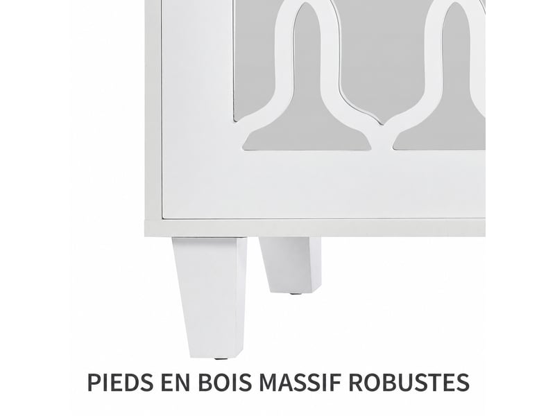  Meuble de cuisine muvano, buffet blanc miroir 4 portes, étagère amovible, 160 × 40 × 84 cm  - Conforama R