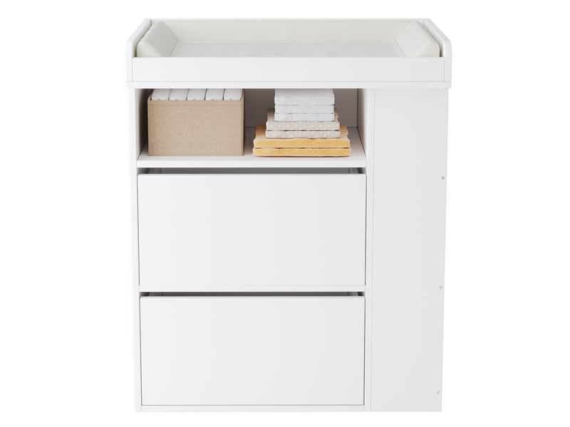 Commode à langer 82x50x100 cm, 2 tiroirs, plan amovible, rangement évolutif, mdf blanc, sans coussin - Conforama A